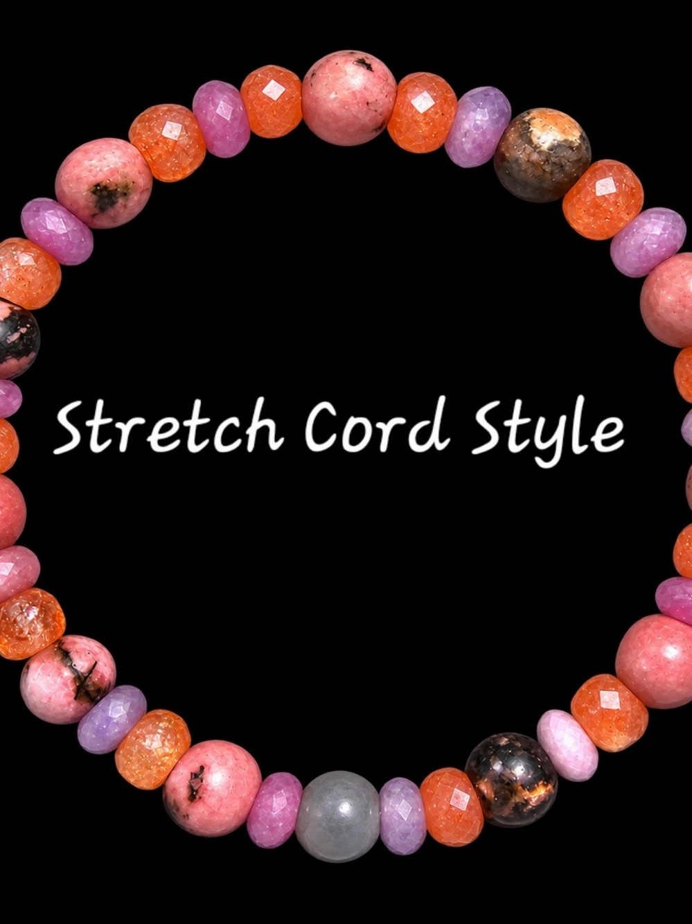 Ho'onani Bracelet: 5mmPink Tourmaline, 6mmRhodonite, 4.5mm Sunstone, StretchCord